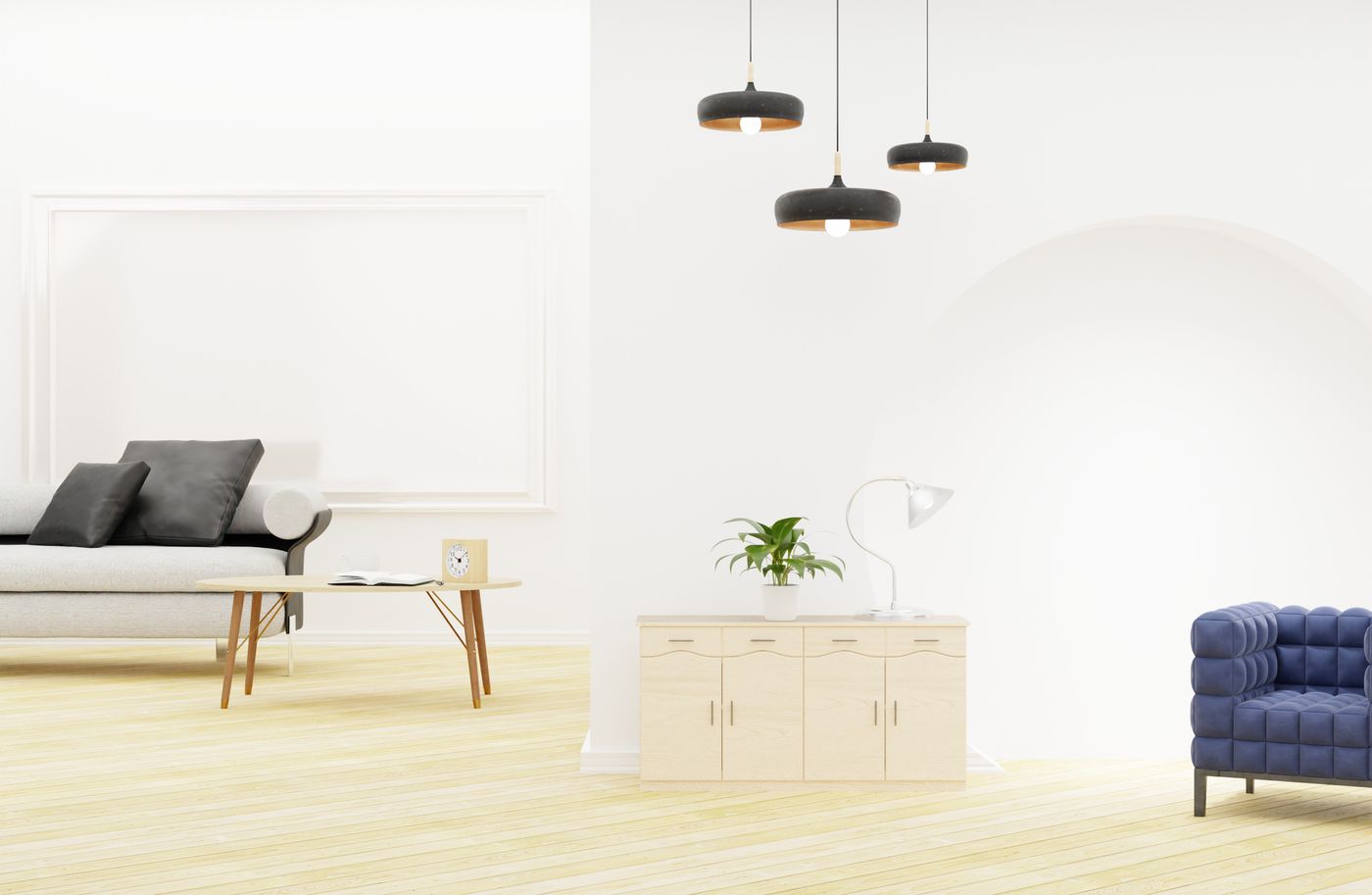 Bright, minimally furnished living room after renovation